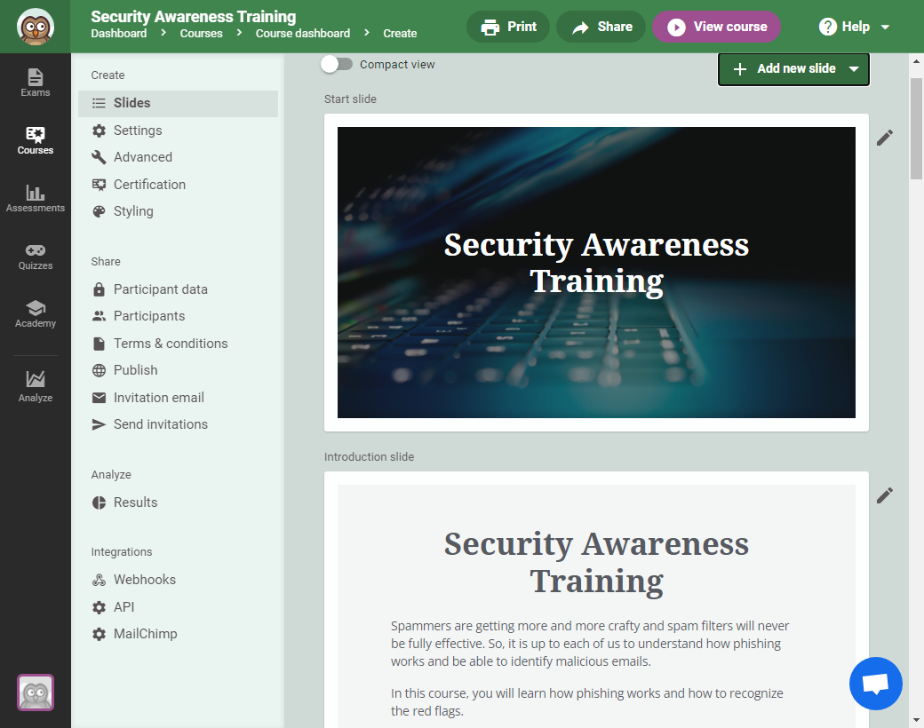 screenshot of Easy LMS